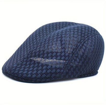 Marineblauwe mesh flat cap heren en dames – ademende retro pet met lichtgewicht design – Koreaanse stijl forward cap met gebogen vorm voor outdoor en dagelijks gebruik