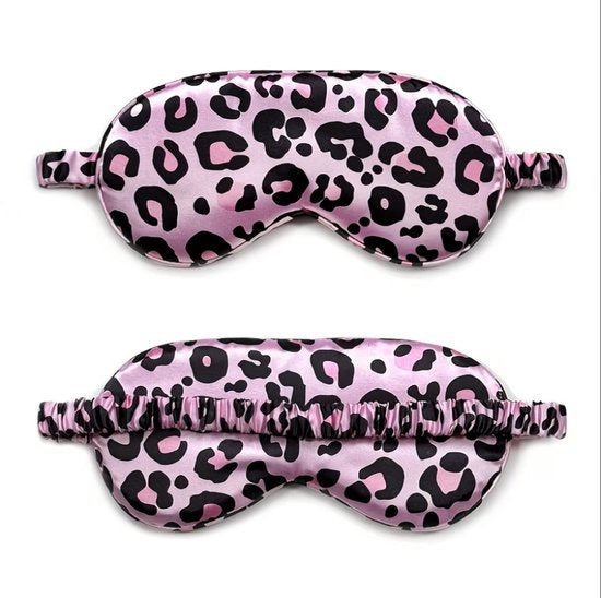 Roze zwart luipaard print slaap masker oog masker dames en heren – satijn look slaapmasker met elastische band en dieren print design, bedekkend oog masker voor slapen, reizen en rustmomenten