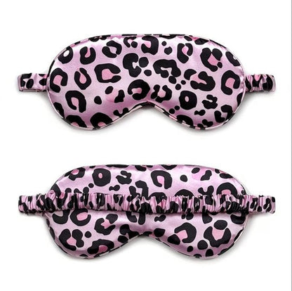 Roze zwart luipaard print slaap masker oog masker dames en heren – satijn look slaapmasker met elastische band en dieren print design, bedekkend oog masker voor slapen, reizen en rustmomenten