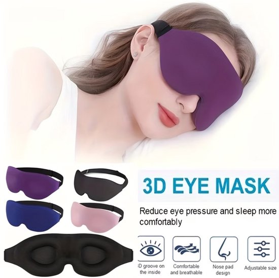 Zwart blauw paars 3D slaap masker oog masker dames en heren – 3 delige set oog contour slaapmasker met verstelbare elastische band, licht blokkerend oog masker voor slapen, reizen en ontspanning
