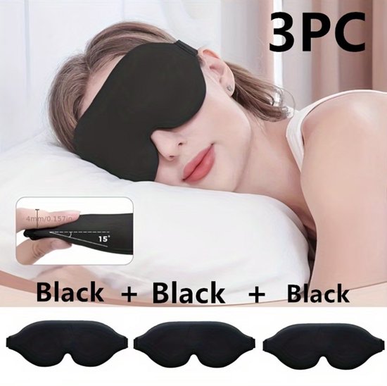 Zwart 3D slaap masker oog masker dames en heren – 3 delige set oog contour slaapmasker met verstelbare elastische band, bedekkend oog masker voor slapen, reizen en ontspanning