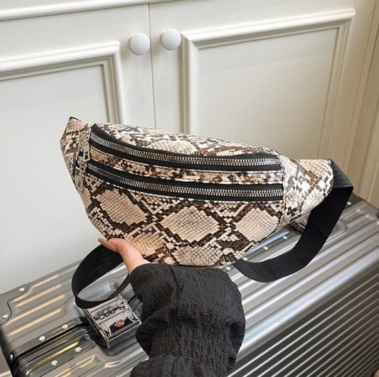 Kaki bruin heuptas dames en heren slangen patroon heuptas verstelbare band met gesp meerdere rits vakken compact crossbody heuptasje met dieren print voor dagelijks gebruik reizen festivals en casual outfits