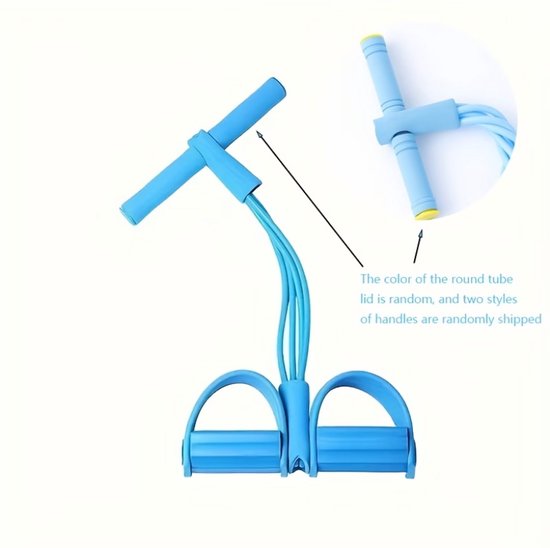 Blauw weerstandsband fitness trainer met handgrepen en voetsteunen – fitness weerstand tube voor buikspier training en full body oefeningen – multifunctionele workout weerstandsband voor thuis training