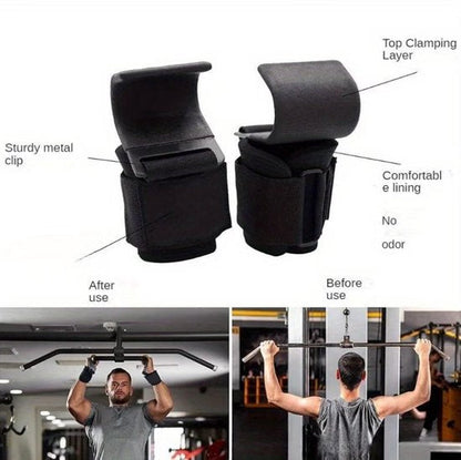 Zwart lifting hooks polsbanden unisex met stalen haak en verstelbare polsband – fitness gewichtheffen hooks voor krachttraining deadlift pull ups barbell training en sportschool gebruik