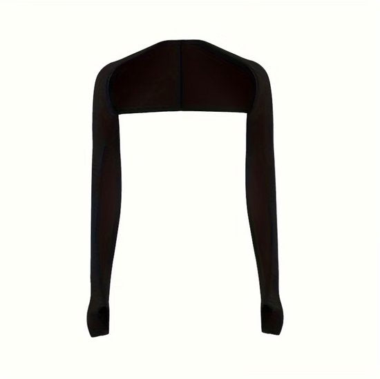 Zwarte armstukken unisex lange sport arm mouwen met schouderband ademende rekbare sneldrogende armwarmers voor fietsen hardlopen vissen en outdoor activiteiten