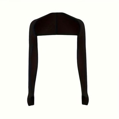 Zwarte armstukken unisex lange sport arm mouwen met schouderband ademende rekbare sneldrogende armwarmers voor fietsen hardlopen vissen en outdoor activiteiten