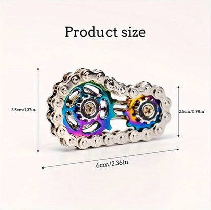 Fidget toys fietsketting fidget spinner met heldere kleur – metalen tandwiel fidget toy vingertop gyroscoop – CNC roestvrijstalen desk fidget speelgoed voor stressverlichting en focus – compact fidget speelgoed