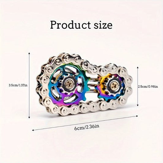 Fidget toys fietsketting fidget spinner met heldere kleur – metalen tandwiel fidget toy vingertop gyroscoop – CNC roestvrijstalen desk fidget speelgoed voor stressverlichting en focus – compact fidget speelgoed