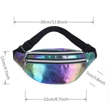 Wit metallic heuptas dames en heren holografische heuptas verstelbare band met gesp meerdere rits vakken compact crossbody heuptasje glanzende laser look voor festivals reizen en dagelijks gebruik