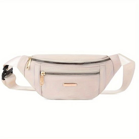 Wit heuptas dames en heren minimalistische heuptas verstelbare band met gesp meerdere rits vakken compact crossbody heuptasje met voorvak en goudkleurige ritsen voor dagelijks gebruik reizen en casual outfits