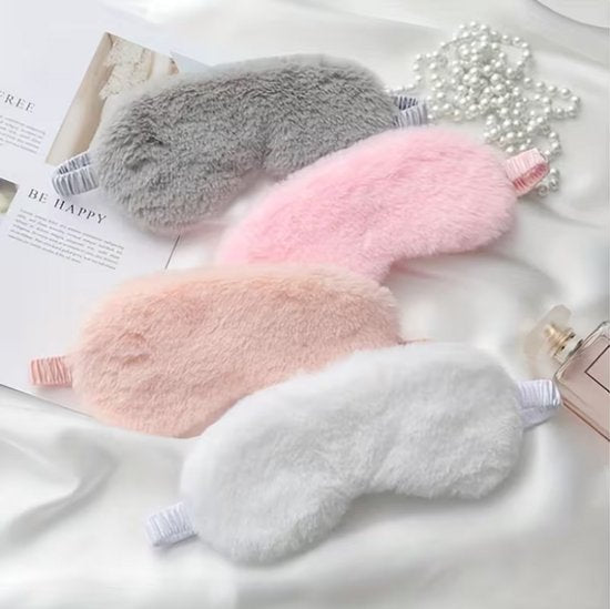 Grijs roze wit pluche slaap masker oog masker dames en heren – 4 delige set zacht fleece slaapmasker met elastische band, bedekkend oog masker voor slapen, reizen en rustmomenten