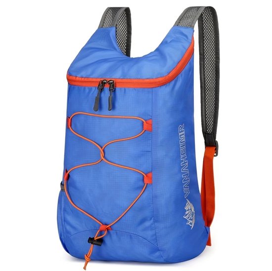 Opvouwbare sport rugzak koningsblauw oranje – lichtgewicht outdoor rugtas voor wandelen, fietsen en reizen – compacte sporttas met verstelbare schouderbanden en opbergvakken