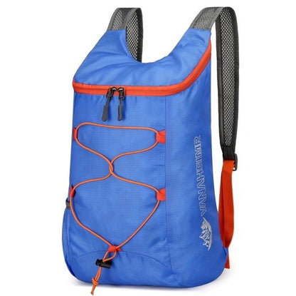 Opvouwbare sport rugzak koningsblauw oranje – lichtgewicht outdoor rugtas voor wandelen, fietsen en reizen – compacte sporttas met verstelbare schouderbanden en opbergvakken