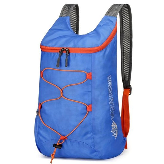 Opvouwbare sport rugzak koningsblauw oranje – lichtgewicht outdoor rugtas voor wandelen, fietsen en reizen – compacte sporttas met verstelbare schouderbanden en opbergvakken