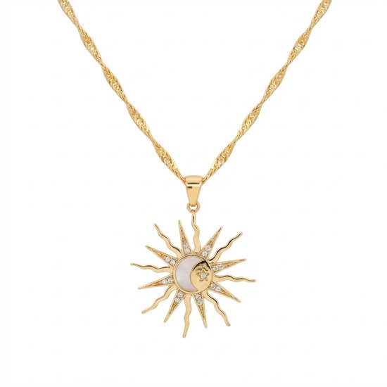 8721381458977 Goudkleurige ketting met zon en maan hanger – ketting voor dames – symbolisch ontwerp – ketting met hanger