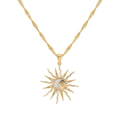 8721381458977 Goudkleurige ketting met zon en maan hanger – ketting voor dames – symbolisch ontwerp – ketting met hanger