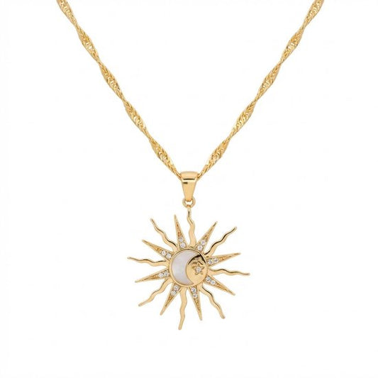 8721381458977 Goudkleurige ketting met zon en maan hanger – ketting voor dames – symbolisch ontwerp – ketting met hanger