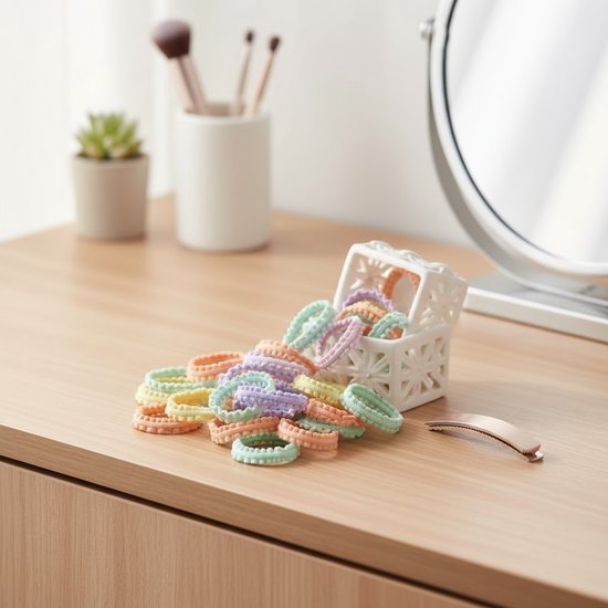 Pastel haar elastiekjes set 50 stuks – zachte gekartelde elastiekjes voor meisjes en dames – multicolor mini haaraccessoires voor dagelijks gebruik
