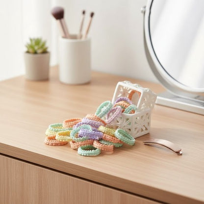 Pastel haar elastiekjes set 50 stuks – zachte gekartelde elastiekjes voor meisjes en dames – multicolor mini haaraccessoires voor dagelijks gebruik