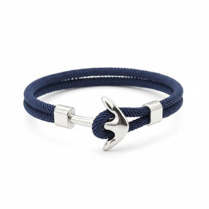 8721381455051 Heren armband – donkerblauw koord met zilverkleurige anker sluiting – verstelbaar ontwerp
