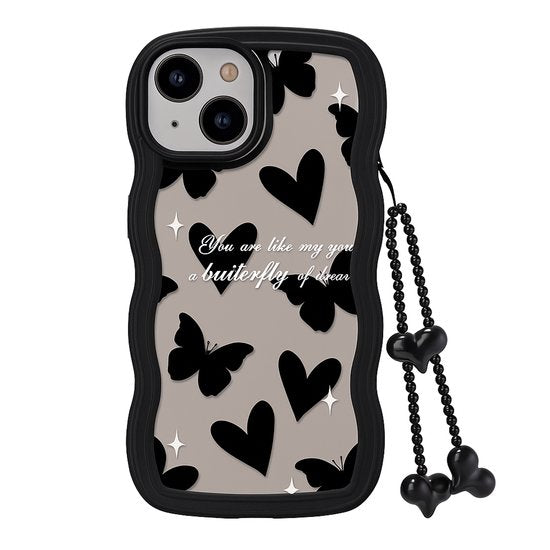 Golvend Hoesje Geschikt voor iPhone 11 Telefoonhoesje Case Hartjes en Vlinders Patroon met Koord