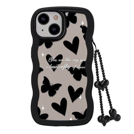 Golvend Hoesje Geschikt voor iPhone 11 Telefoonhoesje Case Hartjes en Vlinders Patroon met Koord