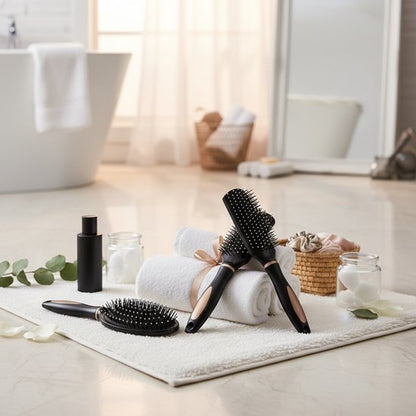 8721438352357 Zwart haarborstel set 4 delig voor dames en heren krullen haarborstel met air cushion ontwerp en kunststof pinnen geschikt voor dagelijks gebruik en krullend haar