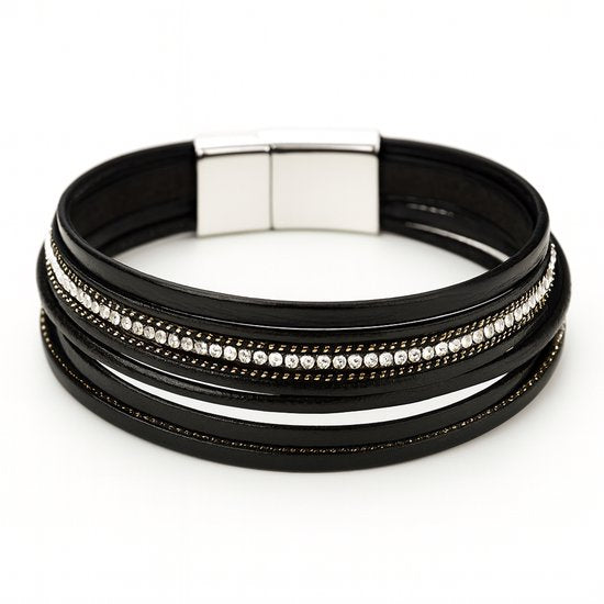 Zwarte Wikkel armband voor dames met Strass Steentjes – Elegant & Verstelbaar Design voor vrouwen