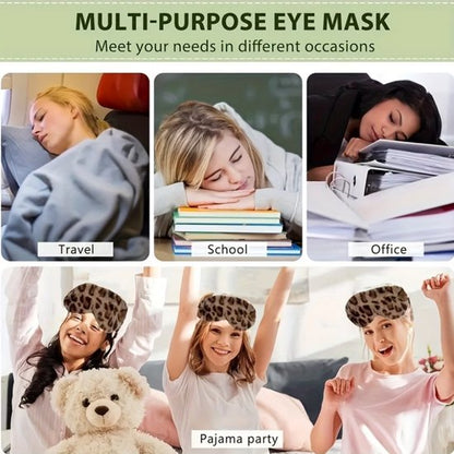 Donkergrijs zwart luipaard print pluche slaap masker oog masker dames en heren – zacht fleece slaapmasker met elastische band en dieren print design, bedekkend oog masker voor slapen en reizen