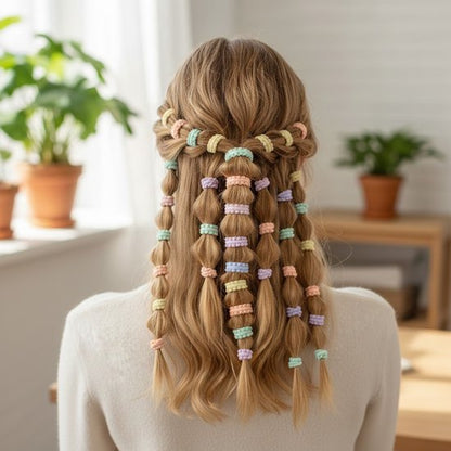 Pastel haar elastiekjes set 50 stuks – zachte gekartelde elastiekjes voor meisjes en dames – multicolor mini haaraccessoires voor dagelijks gebruik