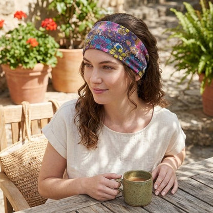 8721438343416 Multicolor elastische haarband dames met bloemenprint – brede stoffen hoofdband – kleurrijke modieuze haarband voor dagelijks gebruik, yoga en festivals