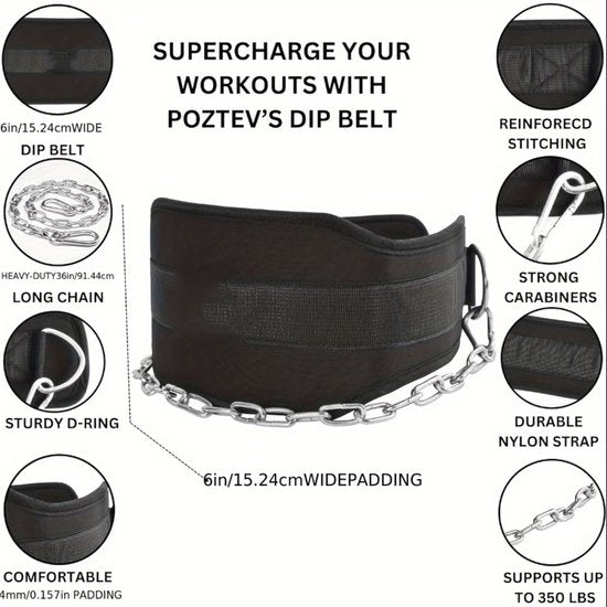 Zwart dip belt gewichthef riem unisex met metalen ketting voor krachttraining – fitness dip riem voor pull ups dips squat training en weighted calisthenics met verstelbare ketting