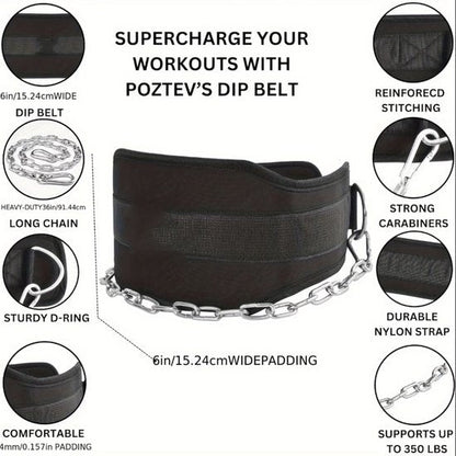 Zwart dip belt gewichthef riem unisex met metalen ketting voor krachttraining – fitness dip riem voor pull ups dips squat training en weighted calisthenics met verstelbare ketting