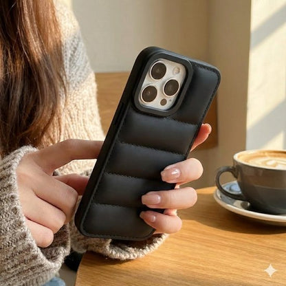 Grijs en zwart telefoon hoesje set met kaartvak en structuur design geschikt voor iPhone 17 – backcover cases voor dames en heren met transparant hoesje, geribbelde textuur en gewatteerd uiterlijk
