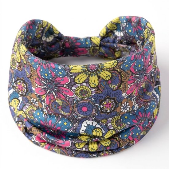8721438343416 Multicolor elastische haarband dames met bloemenprint – brede stoffen hoofdband – kleurrijke modieuze haarband voor dagelijks gebruik, yoga en festivals