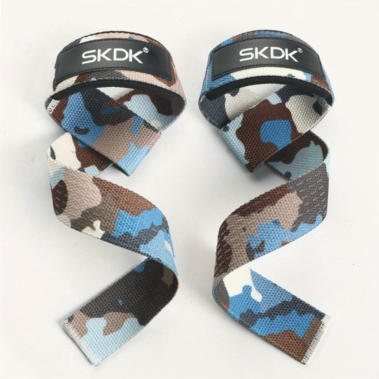 Blauw bruin camouflage lifting straps polsbanden unisex met verstelbare lus en antislip grip – fitness gewichtheffen straps voor krachttraining deadlift bodybuilding sportschool ondersteuning