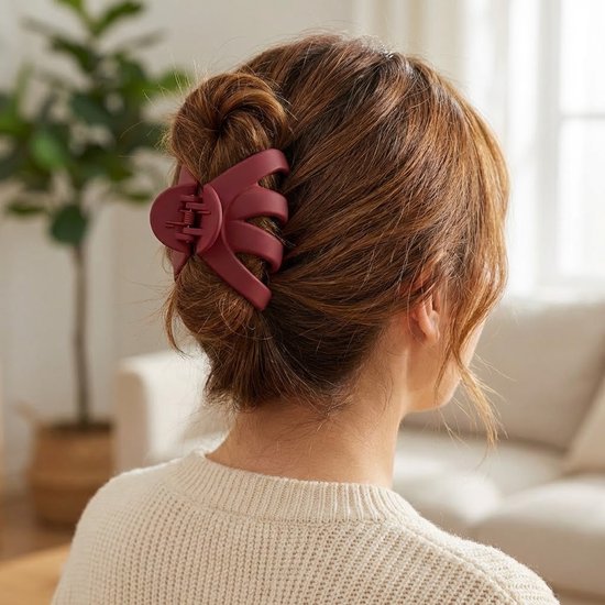 Haarclips set 4 stuks – matte ronde haar klemmen met brede gebogen tanden – stevige kunststof haaraccessoires in groen, bruin, paars en rood voor dames