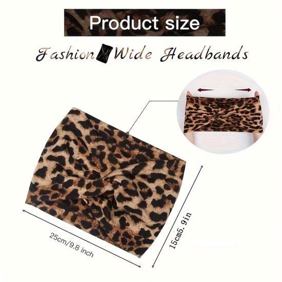 Beige grijze zwarte luipaardprint sport hoofdband set voor dames – 4 delige elastische haarband set met gedraaide voorkant – brede sport hoofdbanden voor yoga, hardlopen, fitness en training