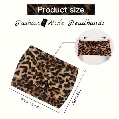 Beige grijze zwarte luipaardprint sport hoofdband set voor dames – 4 delige elastische haarband set met gedraaide voorkant – brede sport hoofdbanden voor yoga, hardlopen, fitness en training