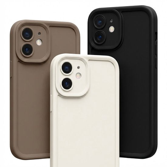 Zwart beige bruin telefoon hoesje – backcover – geschikt voor iPhone 16 – zachte matte uitstraling – camera bescherming – set van 3 stuks