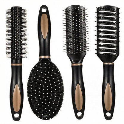 8721438352357 Zwart haarborstel set 4 delig voor dames en heren krullen haarborstel met air cushion ontwerp en kunststof pinnen geschikt voor dagelijks gebruik en krullend haar