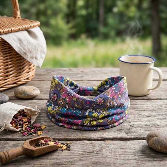 8721438343416 Multicolor elastische haarband dames met bloemenprint – brede stoffen hoofdband – kleurrijke modieuze haarband voor dagelijks gebruik, yoga en festivals