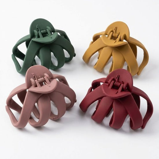 Haarclips set 4 stuks – matte ronde haar klemmen met brede gebogen tanden – stevige kunststof haaraccessoires in groen, bruin, paars en rood voor dames