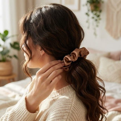 Set van 6 scrunchies dames – zachte stof haar elastiekjes – rimpel design – diverse neutrale kleuren – geschikt voor dagelijks gebruik – 6 stuks