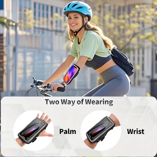 Zwart sport armband telefoon hoesje dames heren – pols houder telefoon hoes met transparant scherm en rits vak – elastische hardloop armband met kaart vak voor smartphone geschikt voor hardlopen fitness wandelen