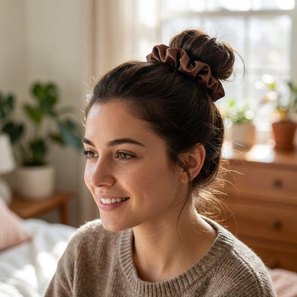 Set van 6 scrunchies dames – zachte stof haar elastiekjes – rimpel design – diverse neutrale kleuren – geschikt voor dagelijks gebruik – 6 stuks