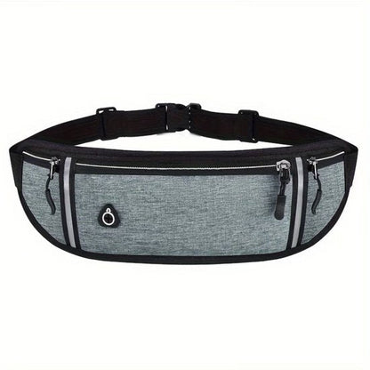 Grijze sport heuptas unisex running belt verstelbare hardloop heuptas met ritsvakken reflecterende strepen en kliksluiting tailleband geschikt voor telefoon sleutels pasjes en kleine accessoires voor hardlopen fitness wandelen