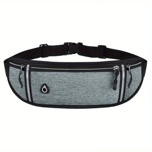Grijze sport heuptas unisex running belt verstelbare hardloop heuptas met ritsvakken reflecterende strepen en kliksluiting tailleband geschikt voor telefoon sleutels pasjes en kleine accessoires voor hardlopen fitness wandelen