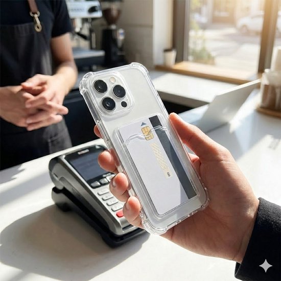 Grijs en zwart telefoon hoesje set met kaartvak en structuur design geschikt voor iPhone 17 – backcover cases voor dames en heren met transparant hoesje, geribbelde textuur en gewatteerd uiterlijk