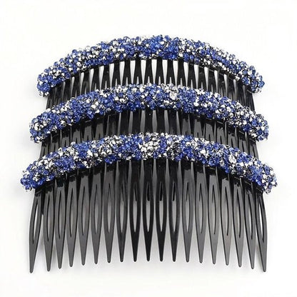 8721438350698 Set van 3 blauw strass haar kammen – kunststof decoratieve kammen met fijne tanden – elegante haaraccessoires voor dames – ideaal voor opsteekkapsels en feestelijke looks